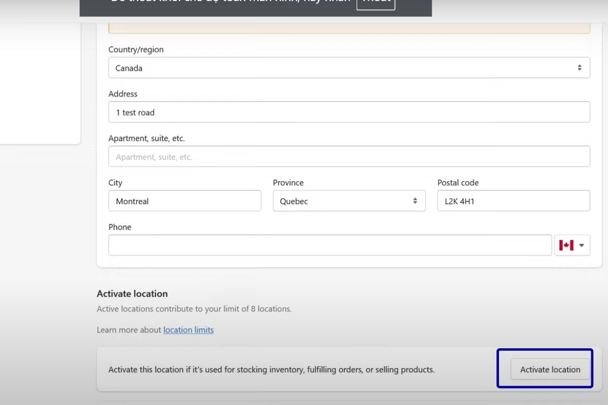 Modify location on Shopify